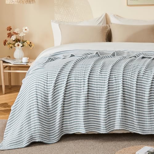 EMME Cotton Muslin Blanket Couch 4-Layer Breathable Gauze Soft Lightweight Bed Blankets Adults Teal King (108" x 90") - Image 6