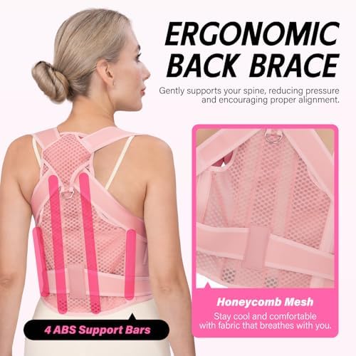 Back Brace Posture Corrector for Women & Men, Adjustable Full Back Support, Shoulder Straightener for Upper & Lower Back Pain Relief-Scoliosis, Hunchback, Waist Trainer (Medium, Pink) - Image 5