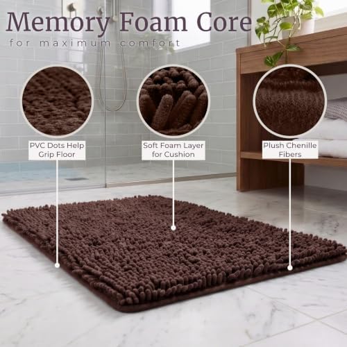 Home Bedford 2 Piece Memory Foam Shag Bath Mat Set - Absorbs Moisture, Dries Quickly, Non Slip Bathroom Rug, Water Absorbent Carpet, Machine Washable - Chocolate - Image 3