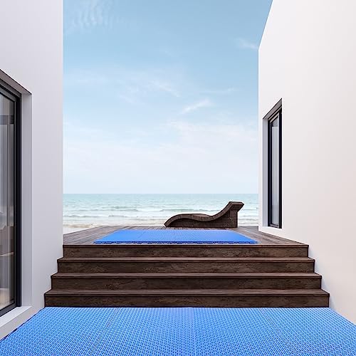 Huwena 50 Pcs Modular Interlocking Cushion Floor Tiles 10 x 10 Inch Non Slip Pool Floor Mat Blue Interlocking Rubber Draining Flooring Tiles with Hole for Drain Deck Patio Balcony Shower Kitchen - Image 6