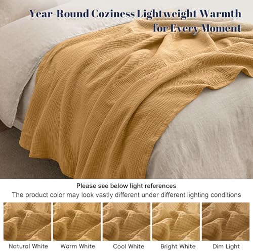 PHF 100% Cotton Muslin Throw XL Blanket Large 50" x 70", 4-Layer Lightweight Gauze Throw, Breathable Cloud-Soft Minimalist Blanket for Bed, Couch, Camping & Baby, Amber, Ideal Gift - Image 6