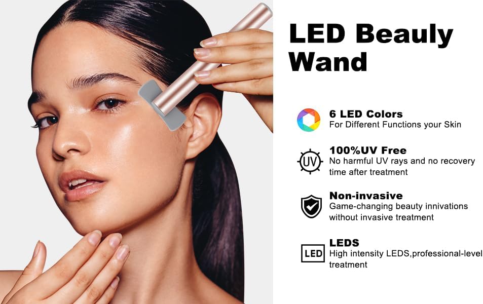 Red Light Therapy for Face, 6 in 1 LED Light Therapy Eye Equipment for Skin,Face Wand with Facial Massager, Skincare Facial Wand,Vibration, Thermal, Microcurrent，Portable Beauty Tools - Image 3