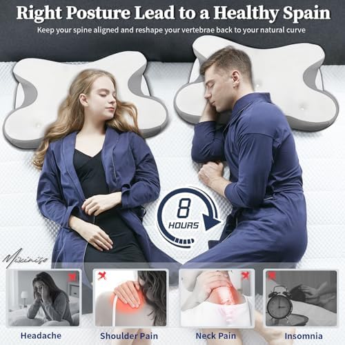 Cervical Pillow for Neck Pain Relief, Ergonomic Contour Side Sleeper Pillows for Adults, Cooling Memory Foam Pillows for Side Back & Stomach Sleepers as Ideal Gifts - Image 6