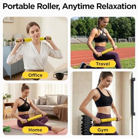 Muscle Roller & Massage Roller Stick for Athletes - Lymphatic Drainage Support, Relieves Muscle Soreness, Cramping & Tightness - Targets Legs, Arms, Back & Calves （Yellow） - Image 4