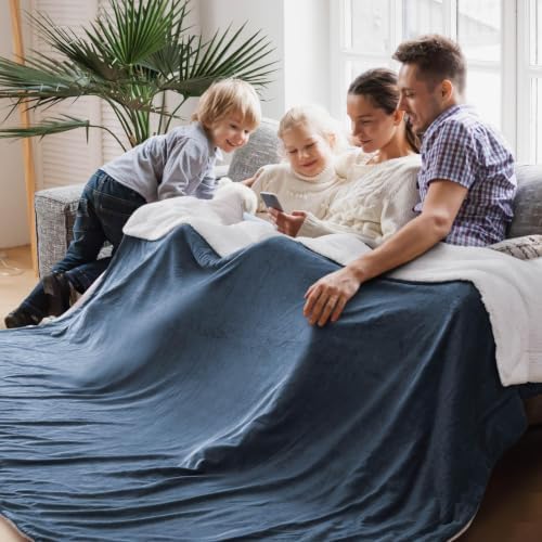 Bedsure GentleSoft Sherpa Fleece Cal King Blankets for Bed, Non-Heated, Thick and Warm Oversized Throw for Women and Men, Soft Fuzzy Plush Large Blanket for Winter, Slate Blue, 112x98 Inches by BEDSURE