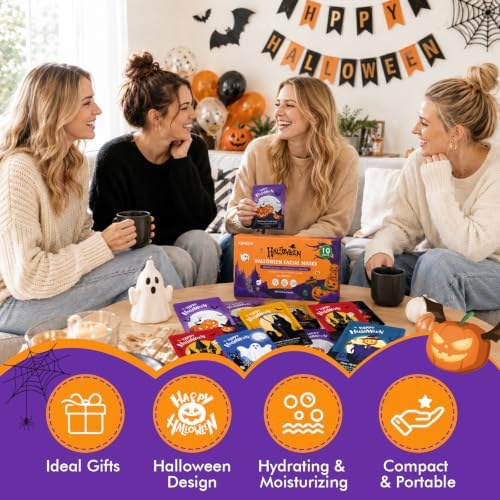 KONEUK 10 Pack Halloween Face Mask Skincare, Sheet Face Masks for Women - Image 5