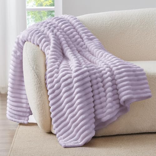 BEDELITE Ribbed Twin Blanket for Couch & Bed, Lavender Fog, 60"x80" - Image 2