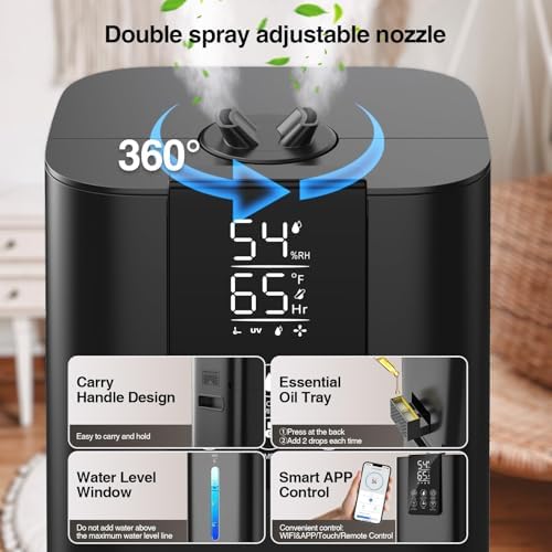 Honovos Smart Humidifiers Large Room Bedroom Home, 2.11Gal(8L) Quiet Top Fill Cool Mist Humidifier, Smart App & Remote Control, 3 Speed Humidifier with 360° Nozzle, Humidity Setting for Baby Office - Image 6