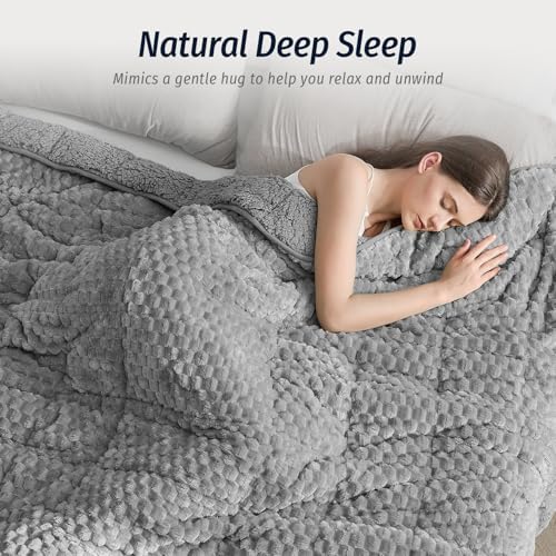Fleece Weighted Blanket for Adults 60" x 80" 20lbs Fuzzy Blankets, Grey - Image 3
