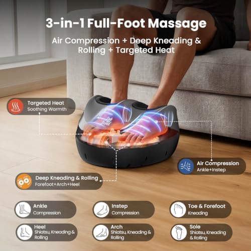 BOB AND BRAD Foot Massager Machine with Heat, FSA Shiatsu Foot Massager for Plantar Fasciitis & Neuropathy with Kneading & Compression HSA Eligible, Cordless Remote Control, Gift for Family, Size 14 - Image 2