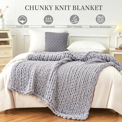 Chunky Knit Blanket Throw for Couch, 51"x63" Chunky Yarn Knitted Blankets - Image 4