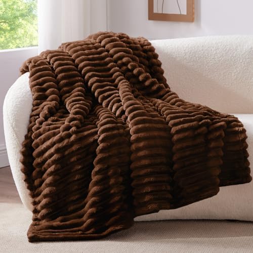 BEDELITE Ribbed Fleece Throw Blanket for Couch, Chocolate Brown, 50"x70" - Image 2