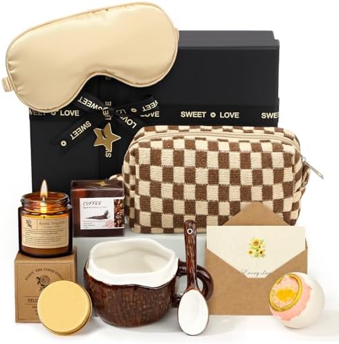Golray Spa Gifts for Women, Brown Relaxing Bath Gift Set with Coconut Mug & Coffee Soap, Self Care Kit for Mom Her Friends Sister Wife, Unique Mothers Day Gifts Get Well Soon Gift Idea by Golray