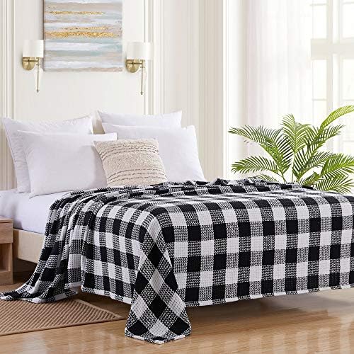 100% Fine Cotton Blanket Luxurious Weave Stylish Design Soft and Comfortable All Season Warmth, King, Buffalo Plaid Black White (Pack of 6) by SweetHomeCollection