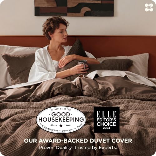 Bedsure PureWoven 3 Pieces 100% Cotton Waffle Duvet Cover Set, King, Brown - Image 2