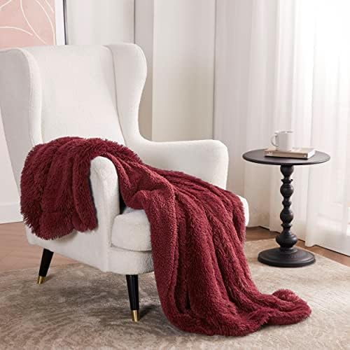 Bedsure Faux Fur Fluffy Sherpa Throw Blanket Couch Twin Red 60"x80" - Image 6