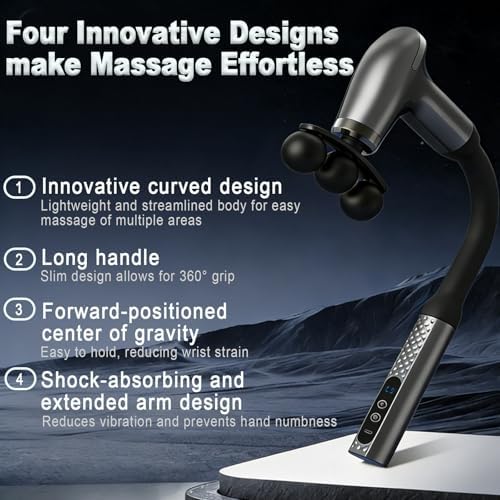 Massage Gun with Upgraded Extension Handle, Back Massager for Pain Relief Deep Tissue, 12MM Percussion Less-Shock Neck/Foot/Leg/Shoulder Massager, 9 Speed Levels & 5 Replaceable Heads (Space Silver) - Image 2