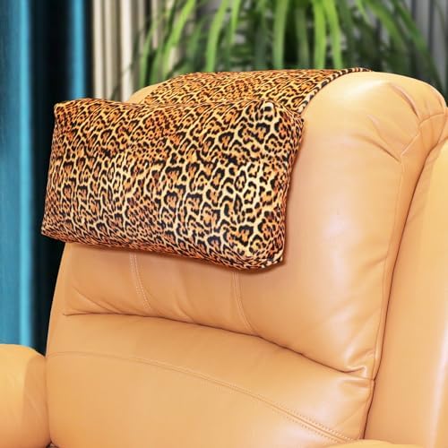 Adjustable Headrest Pillow for Recliners and Armchairs - Non-Slip Velvet Cushion for Neck Support and Pain Relief (Leopard) by AmazeCov