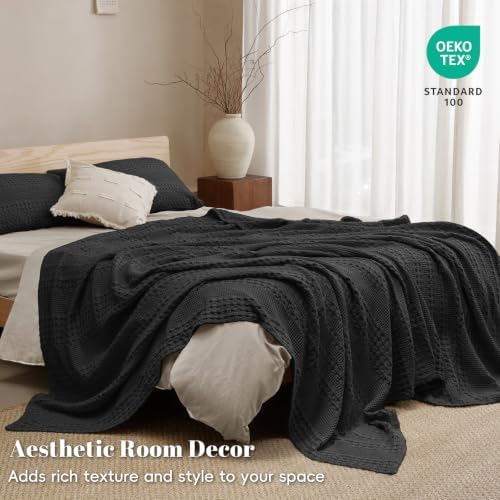 PHF Lightweight 100% Cotton Waffle Blanket for Bed, Twin XL, Black - Image 5