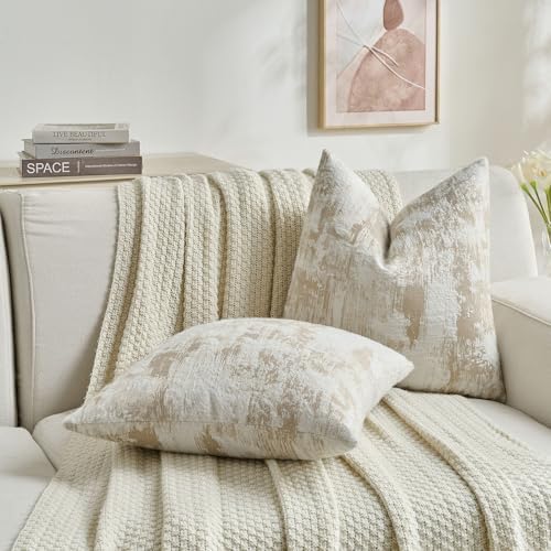 FUTEI Pack of 2 Faux Cashmere Throw Pillow Covers 20x20 Inch, Khaki White - Image 6