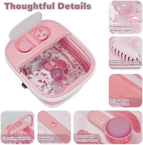Collapsible Foot Spa Bath Massager with Heat, Remote, Temperature Control, Timer, Foot Soaking Tub with Pedicure Kit & 3 Attachments, Pedicure Foot Spa for After Work Relaxation (Pink) - Image 5
