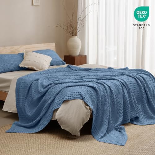 PHF Lightweight 100% Cotton Waffle Blanket for Bed, Twin XL, Denim Blue - Image 5