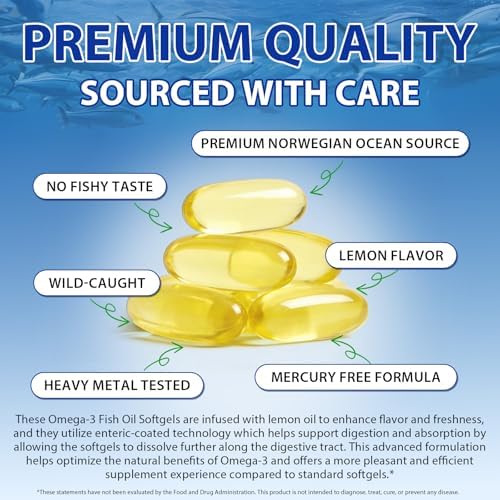 Triple-Strength Omega 3 Fish Oil Supplement 240 Softgels - High Potency EPA & DHA - Supports Brain, Eye, Skin, Joint & Heart Health for Adults - Lemon Flavor, from Sustainably Sourced Fish - Image 5