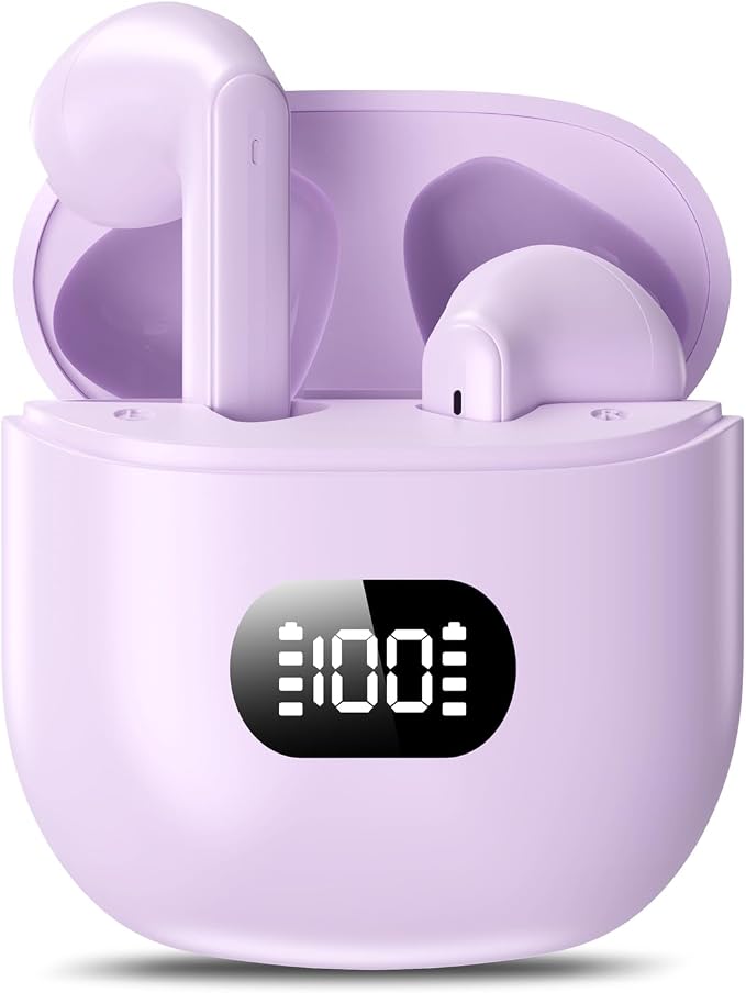 KTGEE Wireless Earbuds Bluetooth 5.3 Ear Buds Headphones, 40Hrs Playback | Stereo Sound, LED Display, IPX7 Waterproof, Compact In-ear Earphones with Mic for Phone Tablet Laptop Sport, Mauve by KTGEE
