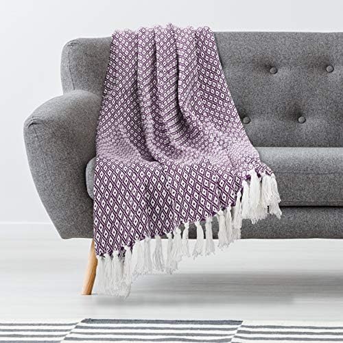 Americanflat 50x60 Throw Blanket - Soft and Breathable Cotton Throw Blanket for Couch, Bed, Chair - Decorative Blankets Perfect for Home, Office, or Outdoor Use - Purple and White Mini Diamond - Image 5