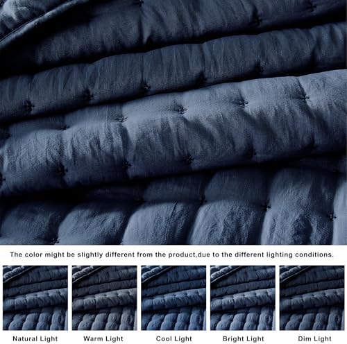 WDCOZY Navy Blue Oversized California King Size Quilt Bedding Sets with Pillow Shams, Cal King Lightweight Bedspread Coverlet, Quilted Blanket Thin Comforter Bed Cover, 3 Pieces, 118x106 inches - Image 2