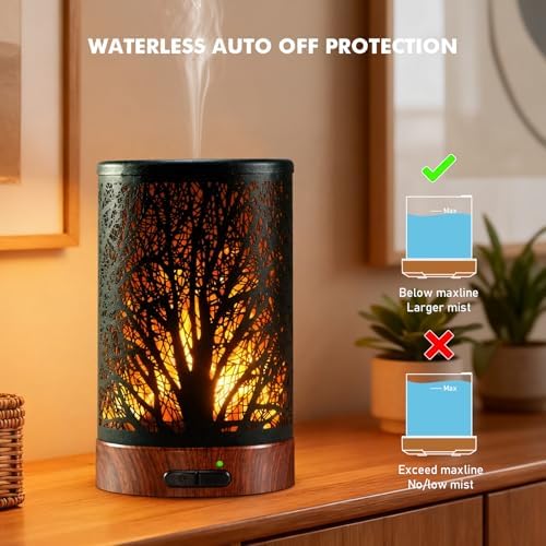 Aromatherapy Essential Oil Diffuser for Home - 100ml Black Ultrasonic Diffuser with Dynamic Flame Light, Metal Cool Mist Aroma Diffuser for Essential Oils & Auto Shut-Off Protection - Image 6