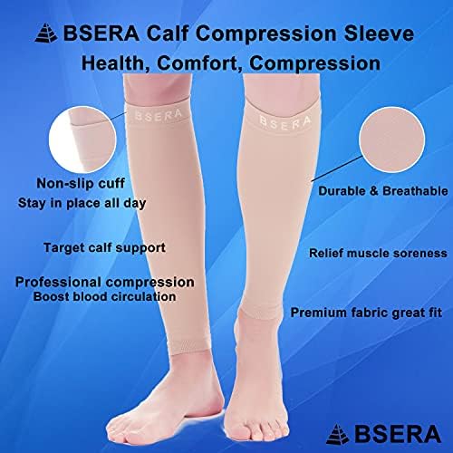 BSERA Calf Compression Sleeve Women, 2 Pairs 15-20mmHg Calf Support Footless Compression Socks Stockings for Shin Splints, Varicose Veins, Recovery (Nude/Skin, X-Large) - Image 2