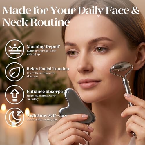 BAIMEI IcyMe Stainless Steel Gua Sha Tool & Face Roller Set - Image 3