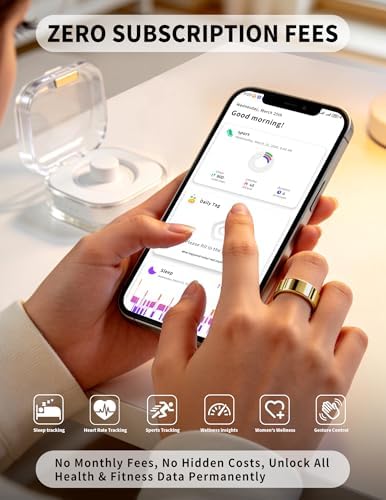 Smart Ring for Women Men Fitness Tracker Heart Rate Sleep Trends 128 Sports Modes Gesture Control Cycle Tracking IP68 Waterproof No Subscription Compatible with iPhone Android (Gold, Size 10) - Image 2