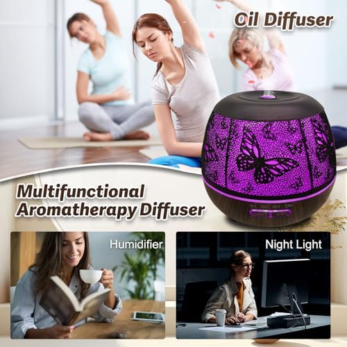 Roonbo Diffusers for Essential Oils Large Room 400ml,Essential Oil Diffuser for Home with R/C,Cool Mist Humidifiers for Bedroom,7 Colors Changed & 3 Mist Mode Waterless Auto Off for Decor Butterfly - Image 4