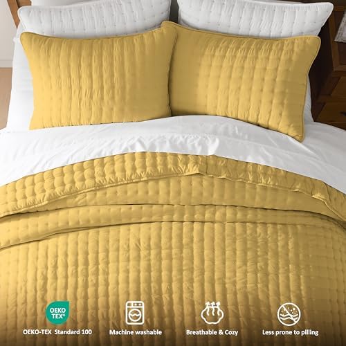 WDCOZY California Oversized Cal King Size Quilt Bedding Sets with 2 Pillow Shams, Lightweight Soft Bedspread Coverlet Bed Cover for All Season, 3 Pieces, 116x106 inches, Yellow - Image 6