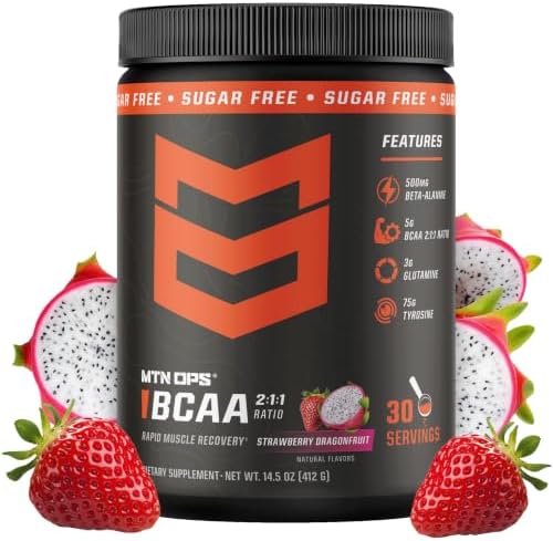 MTN OPS BCAA Powder for Muscle Recovery, Strawberry Dragonfruit by MTNOPS