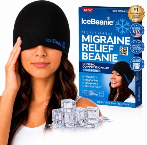 IceBeanie Migraine Relief Cap, Soft & Stretchy Gel Ice Hat, Reusable, Black by IceBeanie