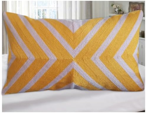 Bolster Accent Pillowcase Coko Geometric Throw Pillow Cover Lumbar Embroidered Arrow Cotton Canvas 12x20 1pc Pink and Mango Yellow/Orange 2 Tones, Chevron 30x50cm by Unknown