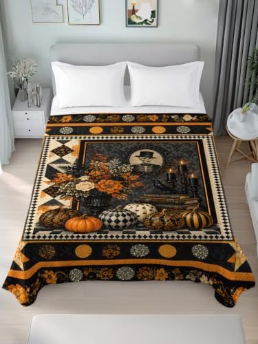 Halloween Twin Flat Sheet Pumpkin Floral Vase Flat Sheets Only Soft Bedding Top Sheets Luxury Hotel Quality Skeleton Book Candle Plaid Twin Bed Sheet for All Season Bedroom Dorm Halloween Decor - Image 4