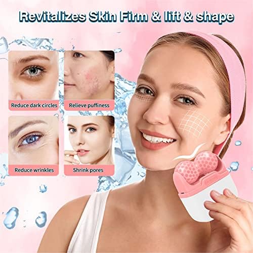Ice Roller for Face & Eye, Puffiness & Migraine Relief 2-in-1 Stainless Steel Cold Therapy Facial Roller, Long Lasting Skin Care Tool - Pink - Image 2