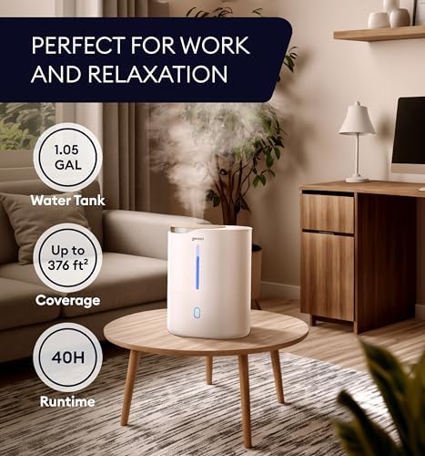 GENIANI Ultrasonic Cool Mist Humidifier for Bedroom, Large Rooms, Home, 4L - Easy Fill & Clean Humidifier for Plants w/Auto Shut-off, 40H Runtime - Quiet, Top Fill Air Humidifier - Image 4