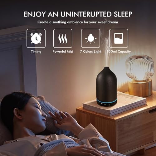 Essential Oil Diffuser Diffuser -Aromatherapy Diffuser for Essential Oils with Timer and 7 Colors LED Light Ultrasonic Diffuser with Auto Shut-Off, Home Office Decor&Gift (Black-150ml) - Image 3