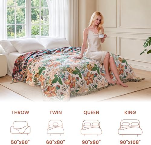 MSGKV Boho Throw Blanket 60"x80" Summer Cotton Floral Blanket for Twin - Image 5