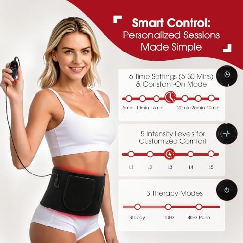 Red Light Therapy Belt for Body, 105 LEDs Infrared Light Therapy Wrap Belt for Waist Back Shoulder Legs Knee Muscle Relax, Portable 660nm 850nm 3 Chips in 1 Red Light Belt with Timer(Corded) - Image 3
