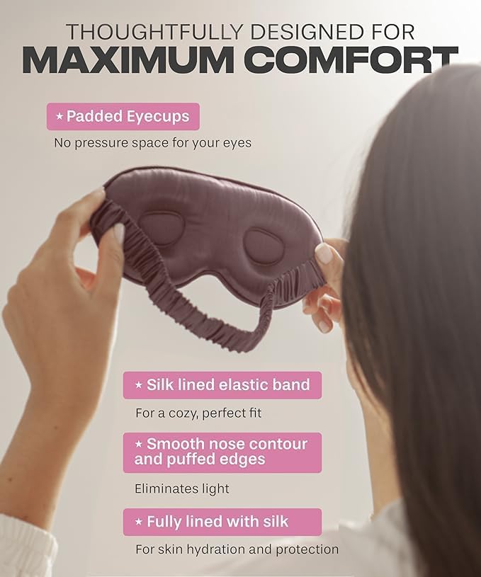 SUNDAYSILKS™ 3D Contoured Silk Sleep Mask | Padded Silk Eye Mask with Eye Cups for Lash Extensions | Blackout, Organic for Women & Men, Perfect for Travel, Slip-Free Deep Sleeping, Antifaz para Dormir - Image 2