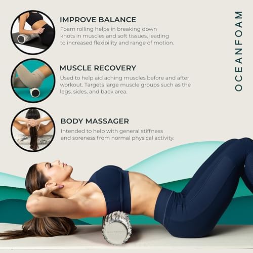 Oceanfoam Tidal Roller - Black Marbled - Muscle Massage Foam Roller for Back Pain & Stretching - Firm and Ergonomic Wide Wave Textured - Yoga, Athletics, & Wellness - Full Size, 20" x 5" - Image 5