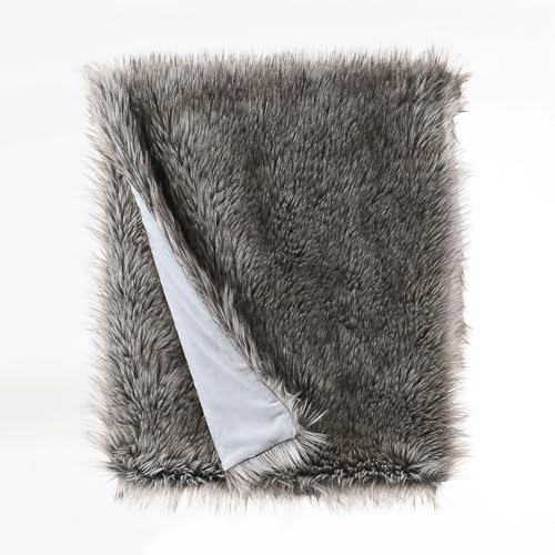 HORIMOTE HOME Luxury Plush Faux Fur Throw Blanket, Long Pile Grey with Black Tipped Blanket, Super Warm, Fuzzy, Elegant, Fluffy Decoration Blanket for Couch, Armchair, Sofa and Bed, 50''x 60'' - Image 4