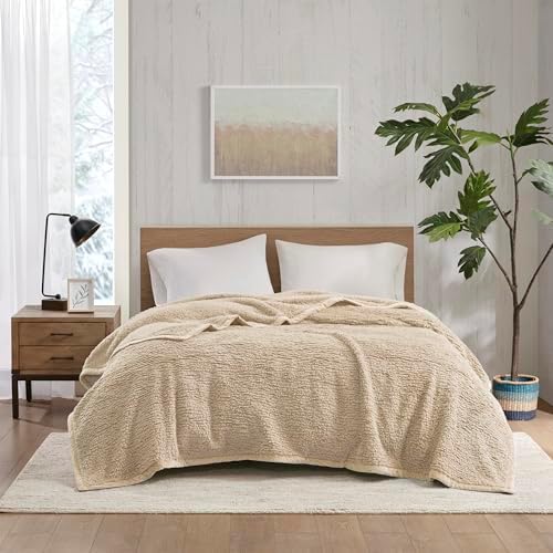 Woolrich Burlington Berber Blanket Super Soft, Cozy Lightweight Cover with Luxurious Velvet Binding, Modern Trendy All Season Bedspread Bedding-Set, King: 108x90, Tan - Image 2