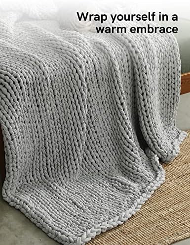 YnM 100% Cotton Weighted Blanket, Handmade Chunky Knitted Throw, No fillers Design, Soft and Breathable, Machine Washable Bed Blanket for Sleep or Home Decor (Lighte Grey, 80x84 Inch, 35lbs) - Image 3